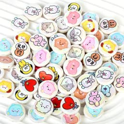 BT21 Beads 10pcs Through-hole Flat Beads 24mm Random Style DIY Products Cartoon DIY Phone Rope Accessories