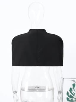 Elegant Cropped Shawl Tops Women's Short Sleeves Stand Collar Coat With Shoulder Pad 2026 New Ladies Spring Summer Solid Outwear