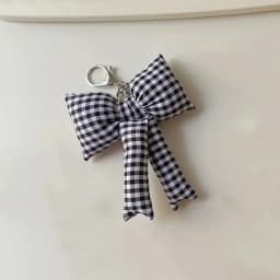 Y2K Pink Puff Grid Bowknot Bag Charms Keychain Trendy 3D Bowknot Keyring Pink Blue Plaid Bow Handbag Pendant Fashion Accessories