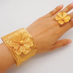 France Luxury Chain Cuff Bangle & Ring For Women Dubai Gold Color Indian Moroccan Big Bracelet Jewelry Arabic African Wedding