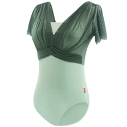 Ballet Leotards For Women V Backless Ruffles Sleeve Mesh Splice Dance Costume Gym Yoga Swimwear Leotard Elegant Bodysuit
