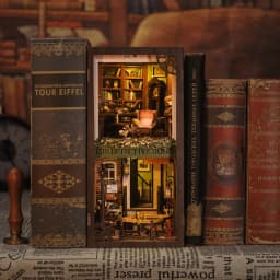 CUTEBEE Book Nook 3D Puzzle Miniature Doll House Kit With Touch Light Dust Cover DIY Bookshelf Insert Gift Rose Detective Agency