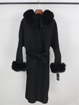 OFTBUY New Oversize Loose Cashmere Wool Blends Real Fur Coat Winter Jacket Women Natural Fox Fur Collar Hood Outerwear Belt