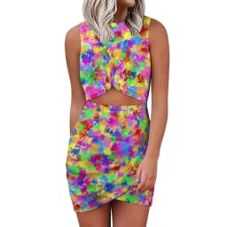 Colorful Neon Pain Mini Dress Sleeveless Splatter Pattern Vintage Dresses Summer Ladies Street Wear Bodycon Dress Big Size 5XL
