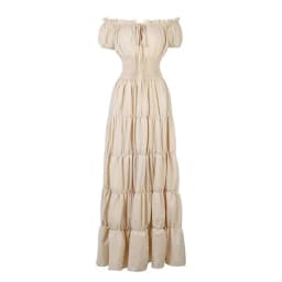 Elegant Medieval Renaissance Dress Boho Short Sleeves Off Shoulder Smocked Waist Retro Pleated Long Dress Costume Gown