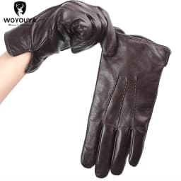 Comfortable Keep Warm Gloves Male Winter, Water Ripple Design Sheepskin Men's Gloves, Black Men's Leather Gloves-8001Y