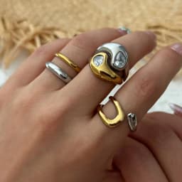 Stainless Steel Two Tone Ring for Women Trendy Parallel Double Line Irregular Geometry Stacking Ring Waterproof Daily Jewelry