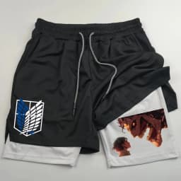 Attack on Titan Anime Collaboration Printing 2-in-1 Sports Shorts Summer New Men's and Women's Fitness Running Leggings Shorts