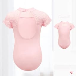 Girls Lace Ballet Leotards Stand Collar Hollow Back Gymnastics Leotard Cotton Ballet Bodysuit Kids Dance Leotards for Girls