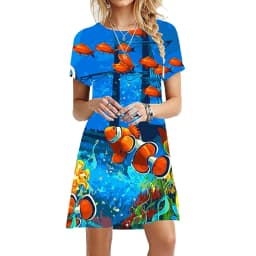 Under The Sea Whale Pattern Dresses For Summer 2023 New Women 3D Printed Oversized Short Sleeve Clothing Fashion Loose Dress