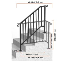 SucceBuy Handrails for Outdoor Steps Stair Hand Rail Kit Transitional Carbon Steel Railings with Installation Kit Concrete Steps