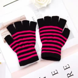 1Pair Unisex Black Stripes Half Finger Fingerless Gloves for Women Wool Knit Wrist Cotton Gloves Winter Warm Men Workout Gloves
