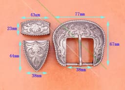 Solid Vintage Silver End Bar Pin Buckle 3 Pcs Set Diy Leathercraft Western Cowboy Flower Belt Buckle Replacement Fit 38mm