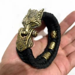 Viking Ancient Bronze Wolf Head Bracelet for Men Punk Stainless Steel Bangle Handmade Woven Rope Wristband Vintage Jewelry Gifts