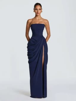 Solid Pleated Strapless Women's Dress Backless Off-shoulder High Waist Split Female Dresses 2026 Sexy Summer Evening Party Gown