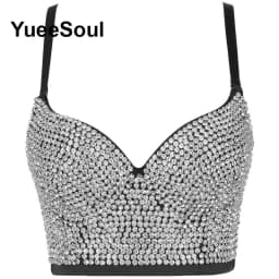 Black Y2K Tops White Rhinestone Sequins Tassel Slim Crop Top New Gothic Party Club Wedding High Street Sexy Corset Top Camis