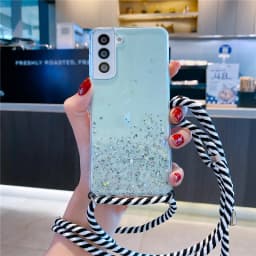 Glitter Necklace Case For Samsung Galaxy S25 S23 S21 S20 FE S24 Plus S26 Ultra A56 A36 A17 Crossbody Lanyard Strap Phone Cover