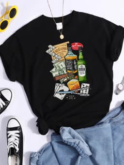 Beer Card Cigarettes Printed Tshirts Female Summer Breathable T-Shirts Casual Quality Tops Soft Comfortable Cool T-Shirt Women'S