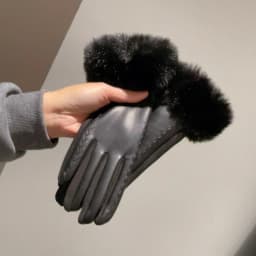 Women's Winter Luxury PU Leather Gloves Wrist Soft Faux Fur Trim Cuff Fashion Elegant Party Warm Touch Screen Drive Cycling