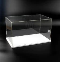1pc Clear Acrylic Display Case,Display Box Stand with White Base,with Door, Dustproof Protection Showcase for Collectibles