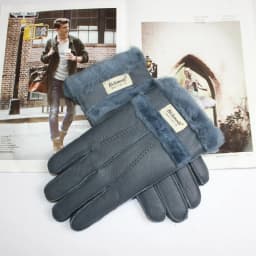 New men's sheepskin fur gloves thickened wool lining warm and cold resistant winter gloves leather