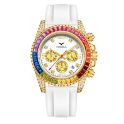 ONOLA Men's Quartz Watch, Multifunctional Dial, Colorful Square Rhinestone Bezel, Date Display, Ideal For Parties & Daily Outing