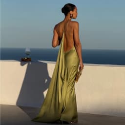 Sexy Women's Satin Solid Long Dress Swing Collar Sleeveless Backless Spaghetti Strap Slit Dresses 2026 Summer Evening Lady Robes