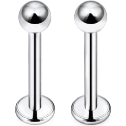 2PCS 16G 12mm Surgical Steel Internally Threaded Monroe Lip Labret 6-12mm Bar 3mm Ball Ear Tragus Stud Piercing