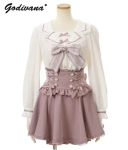 Japanese Mine Double Butterfly Braid Buckle Leather Ring High Waist Skirt Shorts Women Liz Sweet Pink Lace Pleated Short Skirt
