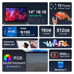 Ninkear T40 Tablet Mini Laptop 14 inch 2 in 1 Intel N100 16GB+512GB 1200P IPS Touch Screen Windows 11 Notebook Free Shipping