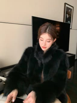 Women Faux Fox Fur Coats Solid Fur Jackets Cotton Linen Stand Collar Long Sleeves Open Stitch Loose Casual 2026 Autumn Winter