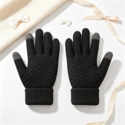 3Pcs Winter Knitted Beanie Hat Scarf Gloves Set Fleece Lined Pom Pom Hat Touchscreen Gloves Neck Warmer for Women Men Outdoor