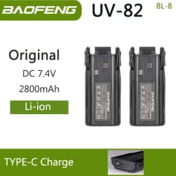 Baofeng UV-82 Li-ion Battery USB-C Type-C Charger 2800/3800mAh BL-8 Original For UV-8D UV-82HP UV-8D UV-82WX UV89 Two Way Radio