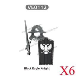 Medieval Military Castle Black Hawk Knight Building Blocks Gothic Cavalry Armor Shield Axe Soldier Figure Accessories Bricks Toy