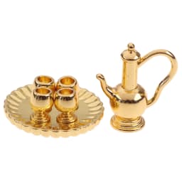 1:12 Doll House Miniature Metal Tea Set/Wine Set Model Doll House Furniture Miniature Dining Ware Toy Teapot Cup Plate