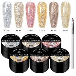 7pcs Glitter Sequins Gel Nail Polish Set Pink Silver Laser Glitter Semi Permanent Soak Off UV Gel Varnish Manicure Nail Supplies