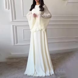 Women Solid Ruffle Chiffon Long Dress Elegant O-Neck Flare Sleeve Slim Maxi Dress 2026 New Lady Wedding Guest Evening Party Robe
