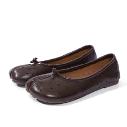 Women Split Toe Ballet Flats Slip On Minimalist Breathable Perforated Flat Shoes Smooth Leather Summer Casual Office Footwear