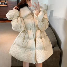 Korean Sweet Mid-Length Padded Coat for Women Winter Doll Collar Waist-Cinching Puffer Parkas Woman A Line Fluffy Quilted Jacket