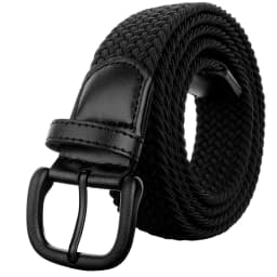 Drizzte Plus Size 100-190cm 190cm 63'' 67'' 71'' Long Black Braided Elastic Stretch Belt Mens Metal Buckle for Big and Tall Man