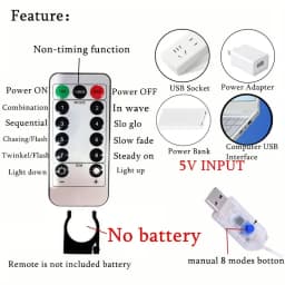 LED Fairy String Curtain Light 3/4/6M Christmas Lights 8 Mode Remote USB Festoon Christmas Decor For Home Holiday New Year Lamp