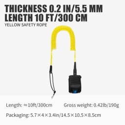 KOETSU SUP Paddle Board Leash 10FT 5.5 mm/0.22 in TPU Material Strong Cord with Ankle MAGIC TAPE Comfortable Secure Fit