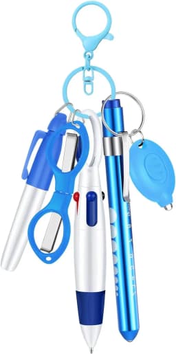 6-in-1 Multifunction Retractable Ball Pen Set Flashlight Foldable Scissors Ballpoint Pen Keychain Nurse Pens Permanent Marker