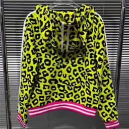 Yellow Leopard Print Devil Horn Hoodie Zipper Jacket Men Women Casual Streetwear Brand Sweatshirt Standard Fit Autumn 2025