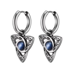 Vnox Retro Celtic Knot Triangle Earrings for Men Women,Black Opal Stone Hoop Earrings,Vintage Stainless Steel Geometric Earrings