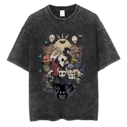 Washed Vintage Game Hollow Knight Double Sided Print T-shirt Men Women Fashion Casual T-shirts Oversized Short Sleeve T Shirts