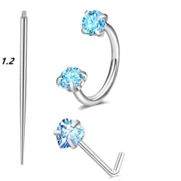 6/2pcs Horseshoe Nose Rings With L-Shape Nose Stud, Stainless Steel Rianbow CZ Nose Ring,, Lip Eyebrow Helix Ear Piercing