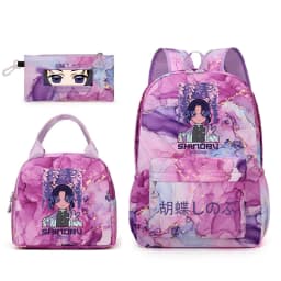 Kochou Shinobu Print School Backpack Set with Lunch Bag Pencil Case for Girls Kids Student Bookbag