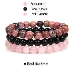 3Pcs/set 8mm Natural Stone Beads Bracelet Set Pink Zebra Rhodonite Moonstone Agates Hematite Bracelets For Women Men Jewelry