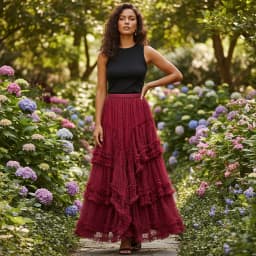 Boho Queens Women Irregular Hem High Waist Pleated embroidery Maxi Skirt Fashion Mesh Loose Puffy Skirt Fairy Cake Skirts